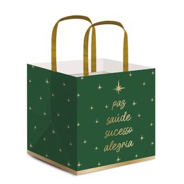 Sacola De Papel Para Panetone Desejos Verde e Ouro