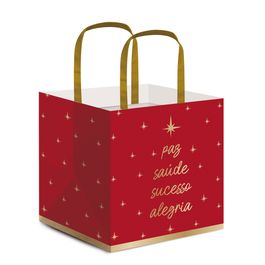 Sacola De Papel Para Panetone Desejos Vermelho e Ouro