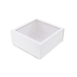 Caixa Rígida Dobrável Quadrada Com Ima E Visor Liso Branco