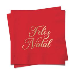Guardanapo De Papel Feliz Natal Vermelho e Ouro