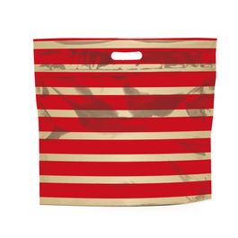 Sacola Laminada Metalizada Com Zíper Listras Vermelho / Ouro