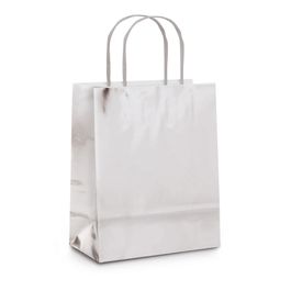 Sacola De Papel Liso Metalizado Prata