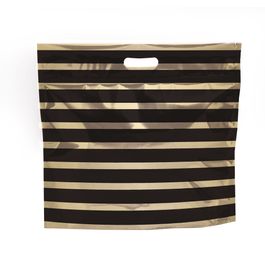 Sacola Laminada Metalizada com Zíper Listras Preto/Ouro