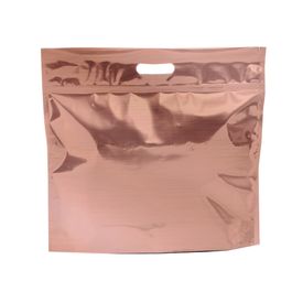 Sacola Laminada Metalizada Com Zíper Liso Rose Gold