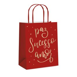 Sacola de Papel Desejos Natalino Vermelho / Ouro