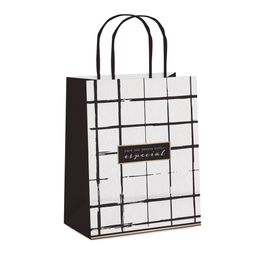 Sacola De Papel Grid Ouro / Preto