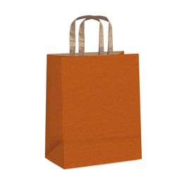 Sacola De Papel Com Alça Chata Liso Laranja