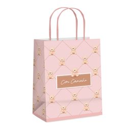 Sacola De Papel Ursinho Botonê Rosa