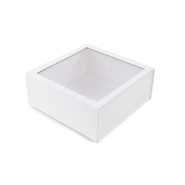 Caixa Rígida Dobrável Quadrada Com Ima E Visor Liso Branco