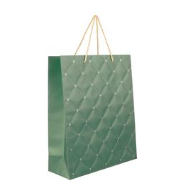 Sacola Premium Acabamento Especial Capitonê Verde e Ouro