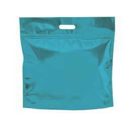 Sacola Laminada Metalizada Com Zíper Liso Azul Turquesa
