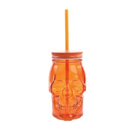 Copo com Canudo Caveira Laranja