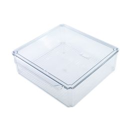Caixa Organizadora De Geladeira Com Tampa Empilhável Plástico Incolor