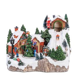 Cenário Vila Com Luz Som Movimento Colorido 30Cm Bivolt