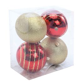 Bolas Natalinas Gliter Listra Vermelho/Ouro