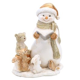 Boneco De Neve Decorativo Com Livro Marrom Branco