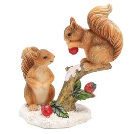 Esquilos Decorativos No Galho Marrom Branco Vermelho