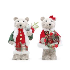 Urso Decorativo Sort Com Roupa Em Pé Bege/Vermelho/Verde