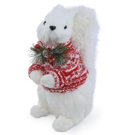 Esquilo Decorativo Com Cachecol Branco/Vermelho/Verde