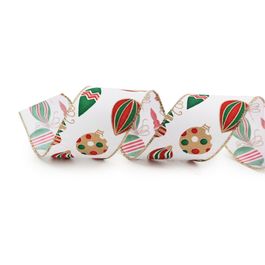 Fita Aramada Pinos E Bolas Branco/Vermelho