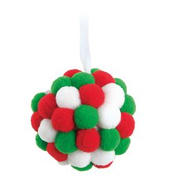 Bola Com Pompom Verde/Branco/Vermelho