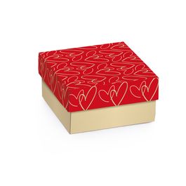 Mini Cx Quadrada Corações Ouro / Vermelho