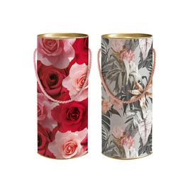 Lata para Presente Com Alça Floral Compose Colorido