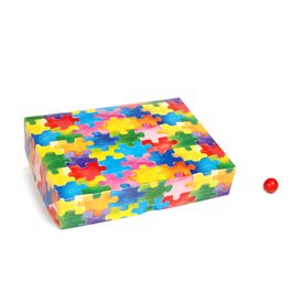 Caixa Retangular Tampa/Fundo Quebra Cabeças Colorido