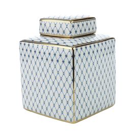 Potiche Porcelana Azul/Branco/Dourado