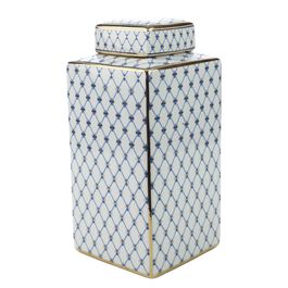 Potiche Porcelana Azul/Branco/Dourado