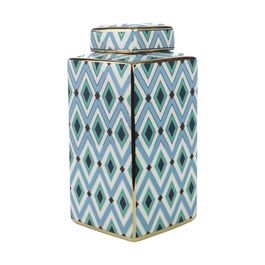 Potiche Porcelana Azul/Verde/Dourado