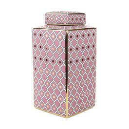 Potiche Porcelana Rosa/Dourado