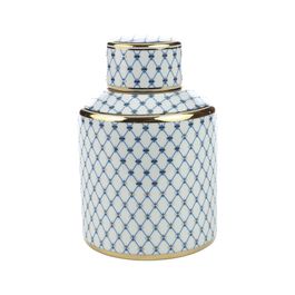 Potiche Porcelana Azul/Branco/Dourado