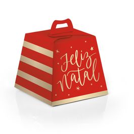 Caixa Mini Panetone Desejos Natalino Vermelho / Ouro