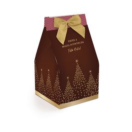 Caixa Panetone Trapézio Magic Marrom Ouro e Vermelho