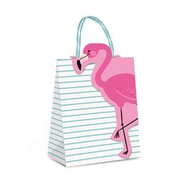 Sacola de Papel com Fechamento Flamingo Rosa / Azul