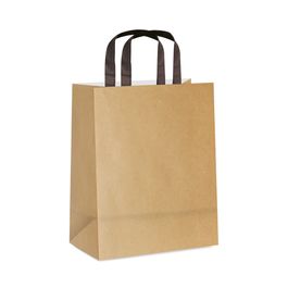 Sacola de Papel com Alça Chata Liso Pardo / Preto