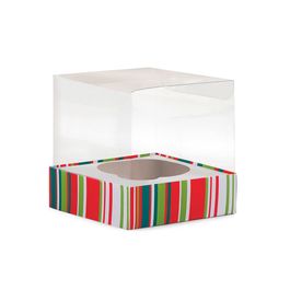 Caixa Cupcake com Visor Christmas Listras Colorido
