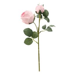 Rosa Decorativa c/ Folhas - Rosa / Verde (Flores e Galhos Permanentes)