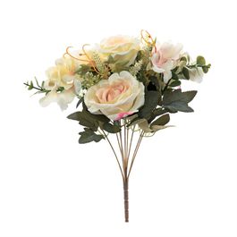 BUQUÊ DE ROSAS E HORTÊNSIAS X4 44 CM - BRANCO