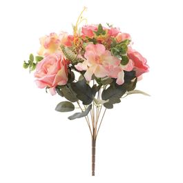 BUQUÊ DE ROSAS E HORTÊNSIAS X4 44 CM - ROSA CLARO