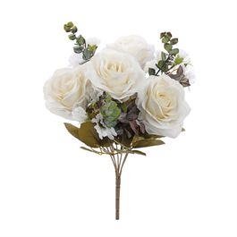 BUQUÊ DE ROSAS E MARGARIDAS X4 43 CM - BRANCO