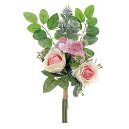 RAMALHETE DE ROSAS E HORTÊNSIAS X2 35 CM - ROSA CLARO