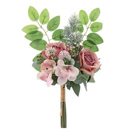 RAMALHETE DE ROSAS E HORTÊNSIAS X2 35 CM - ROSA ANTIGO