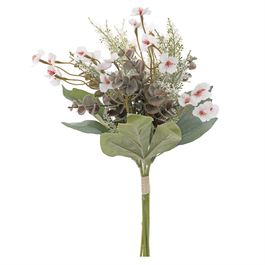 RAMALHETE DE FLORES E FOLHAS DE EUCALIPTO X30 44 CM - BRANCO