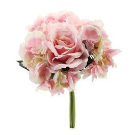 RAMALHETE DE ROSAS E HORTÊNSIAS X4 33 CM - ROSA