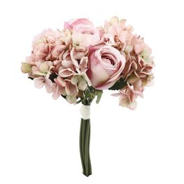 RAMALHETE DE ROSAS E HORTÊNSIAS X6 30 CM - ROSA