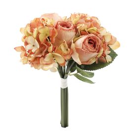 RAMALHETE DE ROSAS E HORTÊNSIAS X6 30 CM - LARANJA