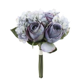 RAMALHETE DE ROSAS E HORTÊNSIAS X6 30 CM - AZUL