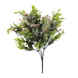 PICK DE FOLHAS E SEMENTES NEVADAS X5 38 CM - VERDE / ROSA